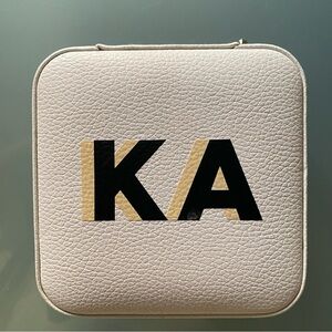 Small Travel Jewelry Case Beige with “KA” Initials